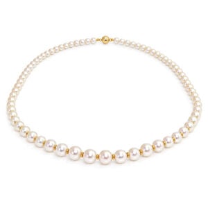 Fine quality white graduated pearls with 18ct gold necklace David Ashton contemporary handmade jewellery London