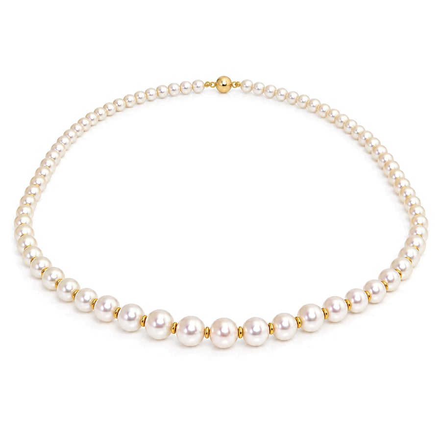 Fine quality white graduated pearls with 18ct gold necklace David Ashton contemporary handmade jewellery London