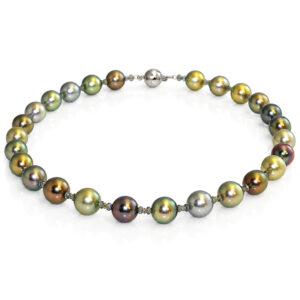 Tahitian pearl fancy colour natural diamond and sapphire necklace contemporary fine