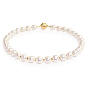 AAA white pearl 18ct yellow gold necklace David Ashton contemporary modern jewellery handmade in London