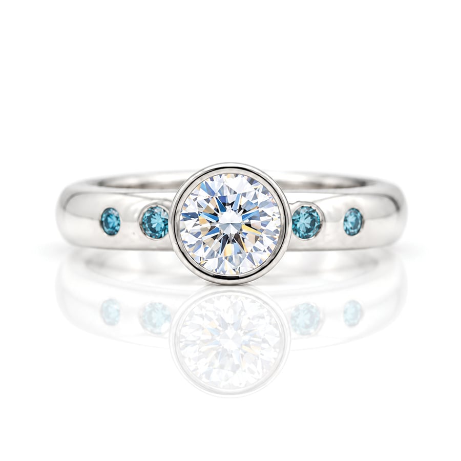 Rubover set blue and white diamond ring