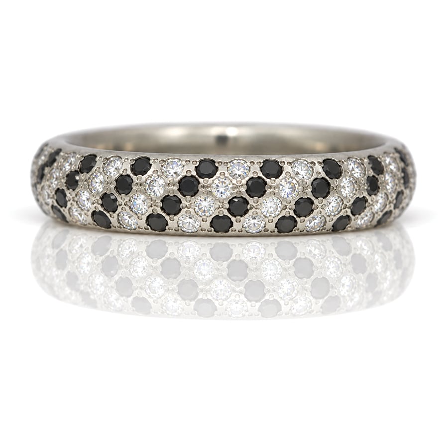 Blck and white diamond mens striped eternity ring