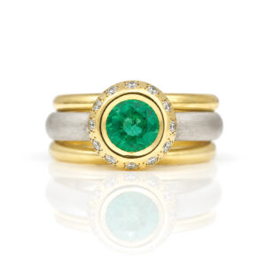 Rub-over set emerald stacking ring set