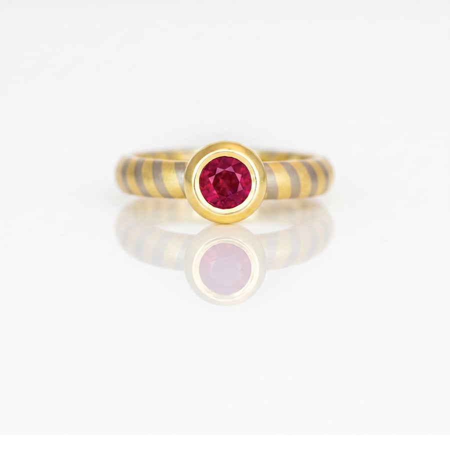 Modern ruby solitaire ring 18ct gold David Ashton 0945