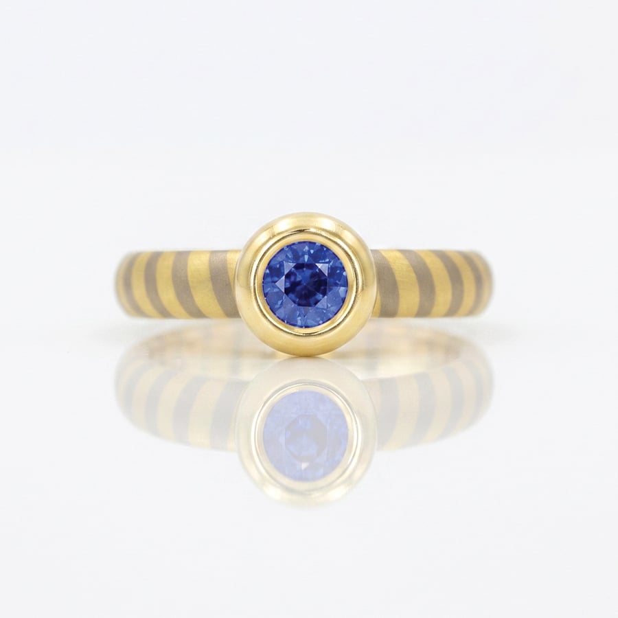 stripy ring with sapphire