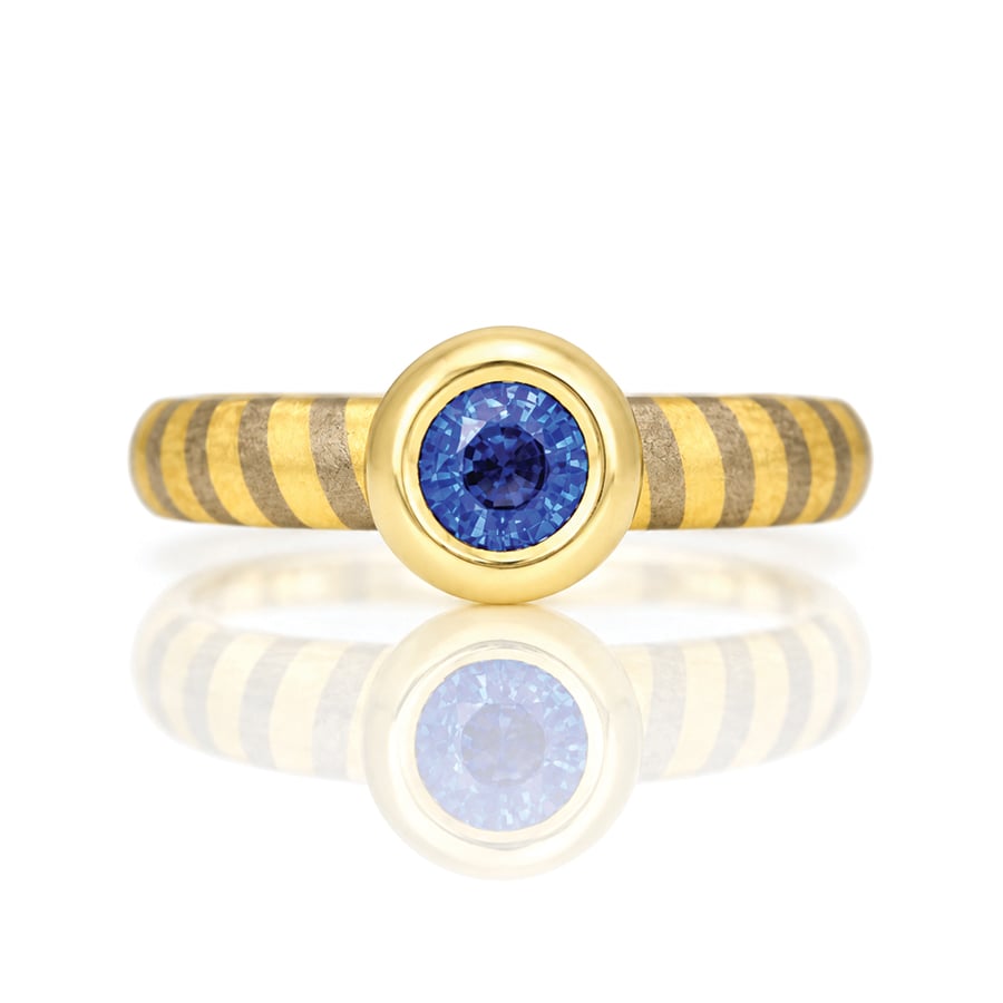 stripy ring with sapphire
