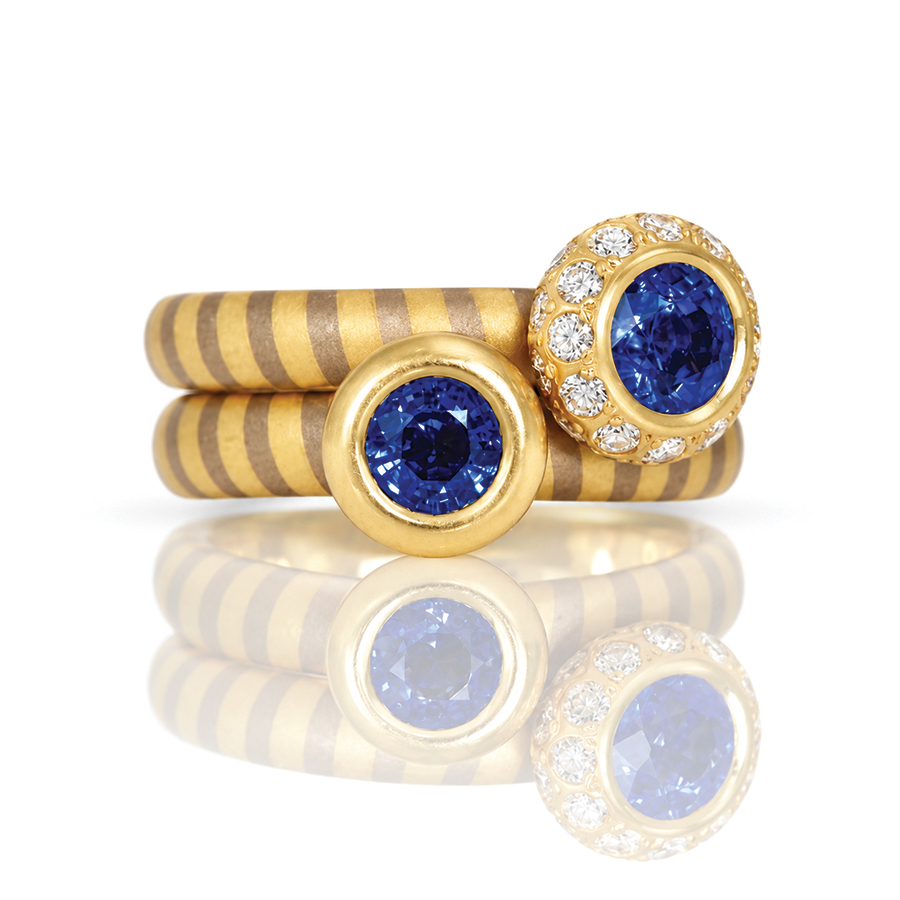 Stripe ring with sapphire modern solitaire