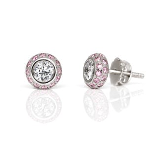 Natural pink and white diamond modern ear-studs