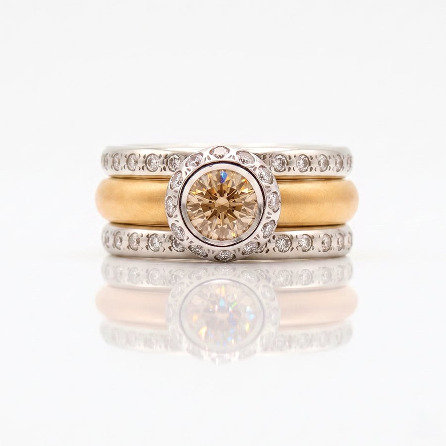 Pink champagne diamond ring stack