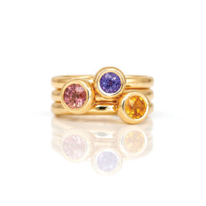 Natural fancy sapphire and rose gold modern stacking rings