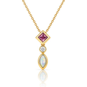 padparadscha sapphire opal and diamond modern pendant in yellow gold 9054