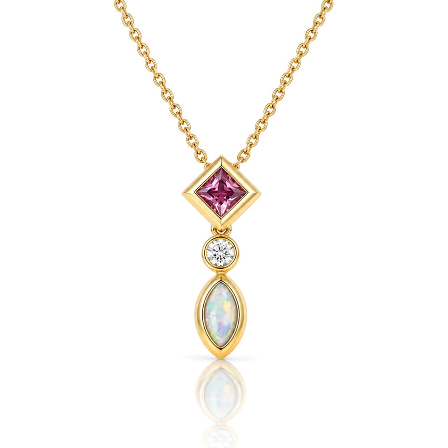 padparadscha sapphire opal and diamond modern pendant in yellow gold 9054