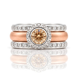 Pink champagne diamond ring stack