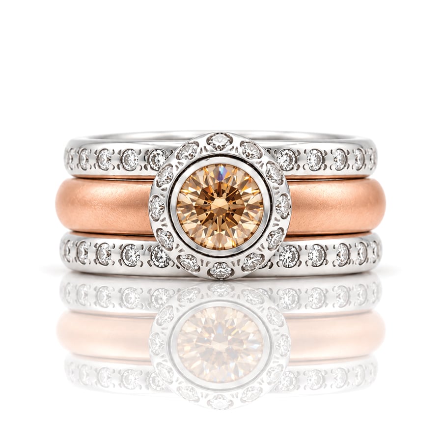 Pink champagne diamond ring stack