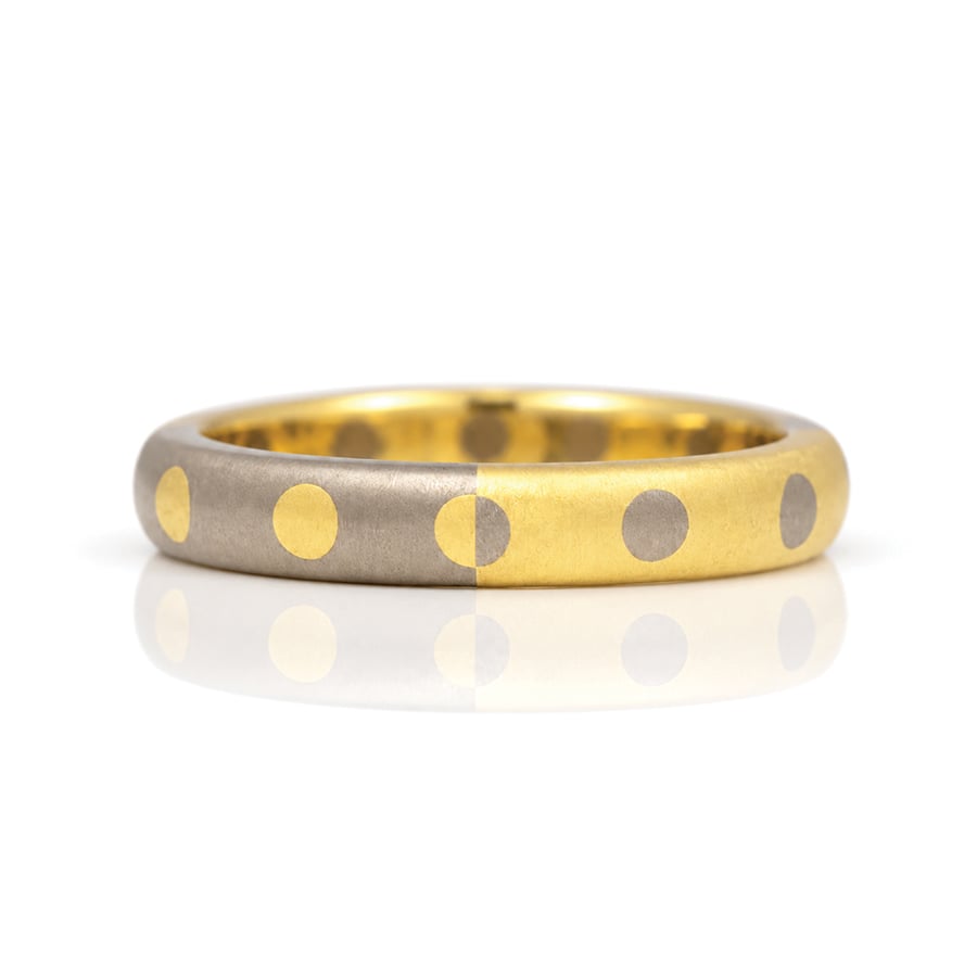18ct gold yellow and whote ring with eveny spaced dots around modern wedding or eternity David Ashton 0427q