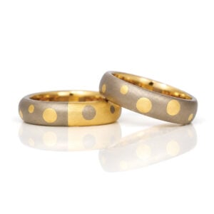 Chunky gold rings with polka dots Modern wedding rings mixed metal David Ashton 0470