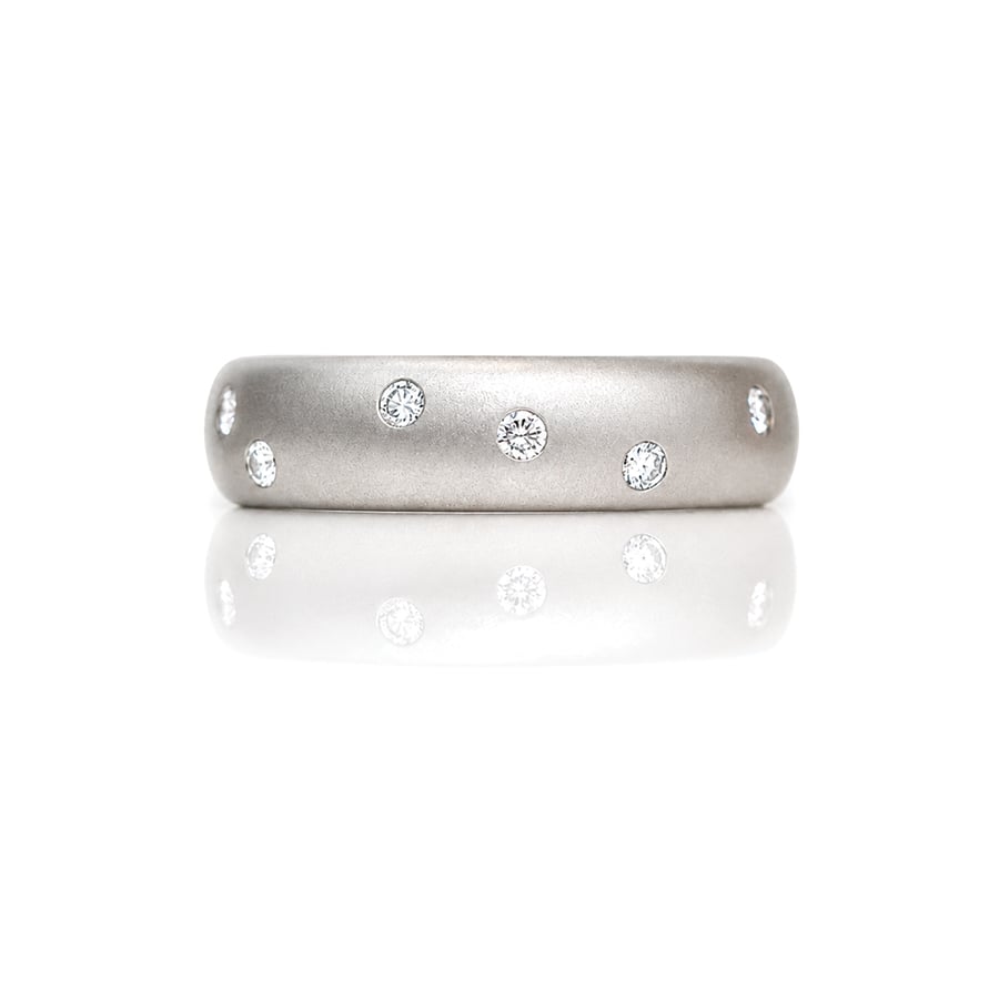 Flush set random diamonds in Platinum modern eternity or wedding ring 0499
