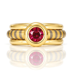 Modern ruby solitaire 18ct gold stacking ring
