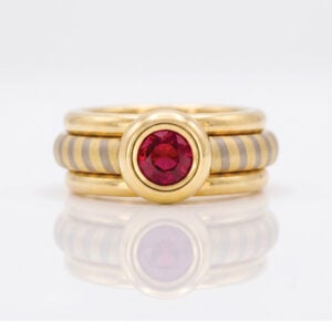 Modern ruby solitaire 18ct gold stacking ring