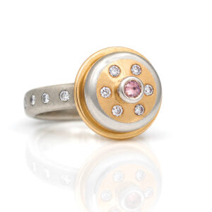 Pink diamond, rose gold and platinum cocktail ring