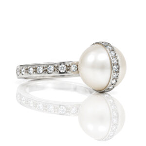 modern luxury cocktail ring platinum pearl & diamond David Ashton