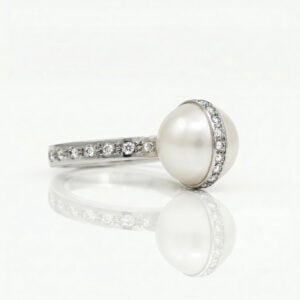 modern luxury cocktail ring platinum pearl & diamond David Ashton