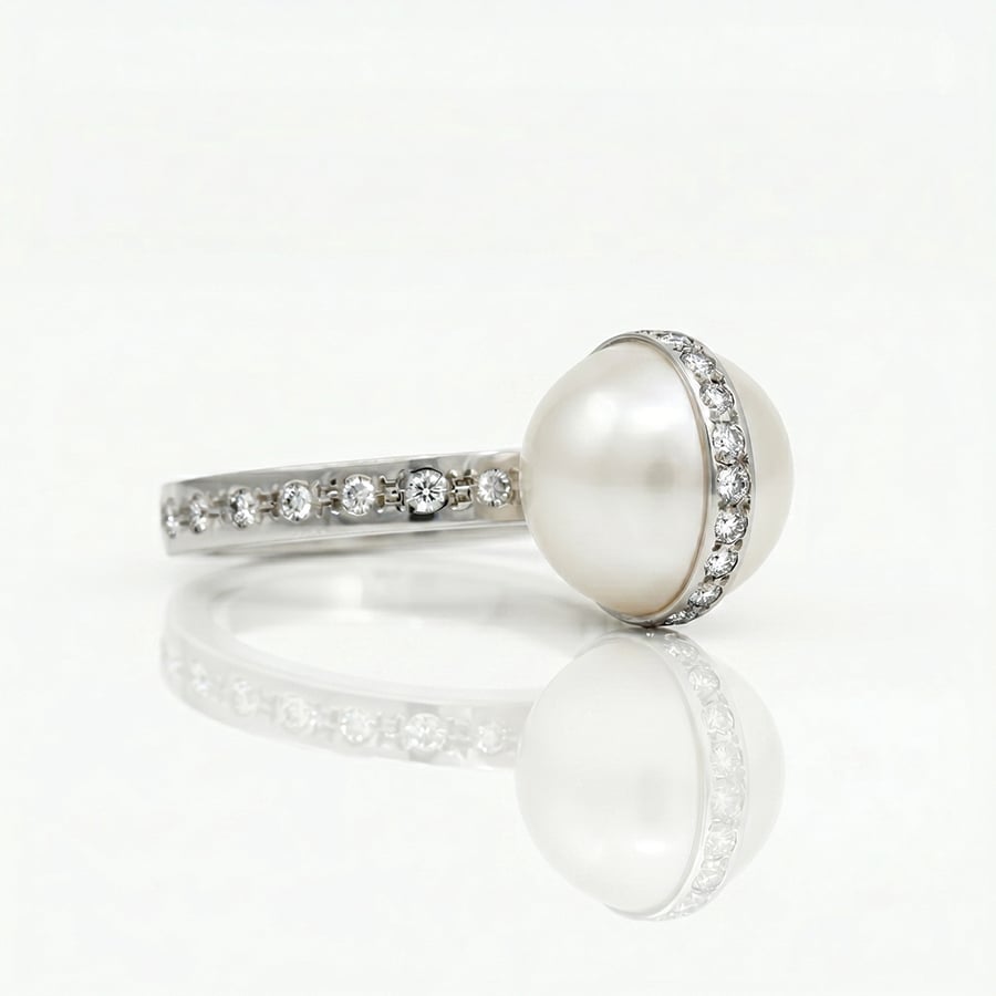 modern luxury cocktail ring platinum pearl & diamond David Ashton