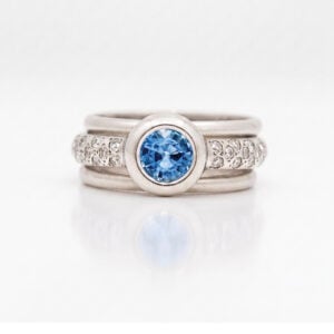 Ceylon sapphire platinum modern ring stack