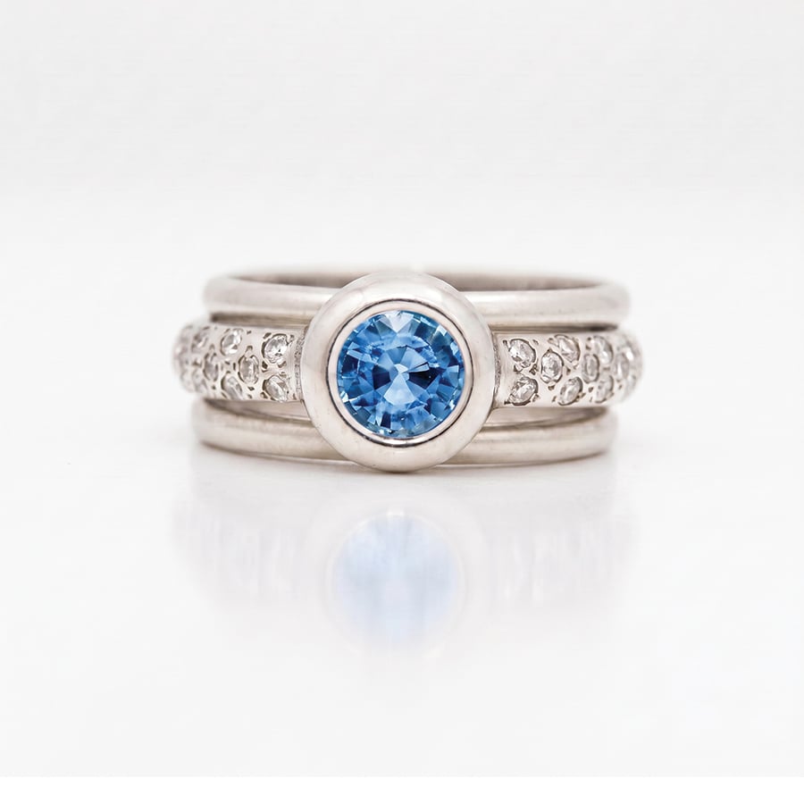 Ceylon sapphire platinum modern ring stack