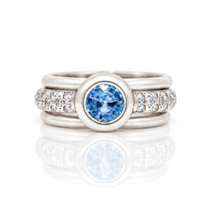 Ceylon sapphire platinum modern ring stack