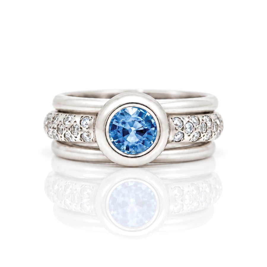 Ceylon sapphire platinum modern ring stack