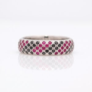 Unique mens ring natural ruby and black diamond flush set ring David Ashton 0868