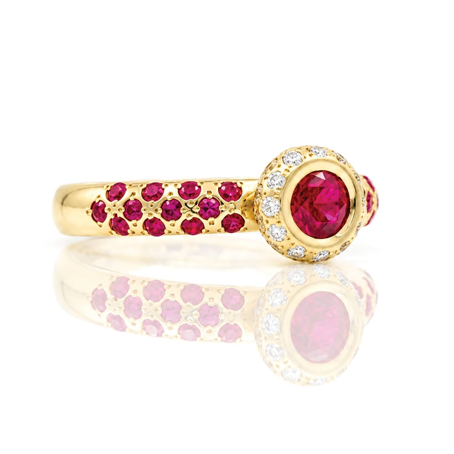 Ruby and diamond engagement and eterity ring