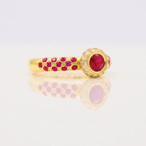 Ruby and diamond engagement and eterity ring