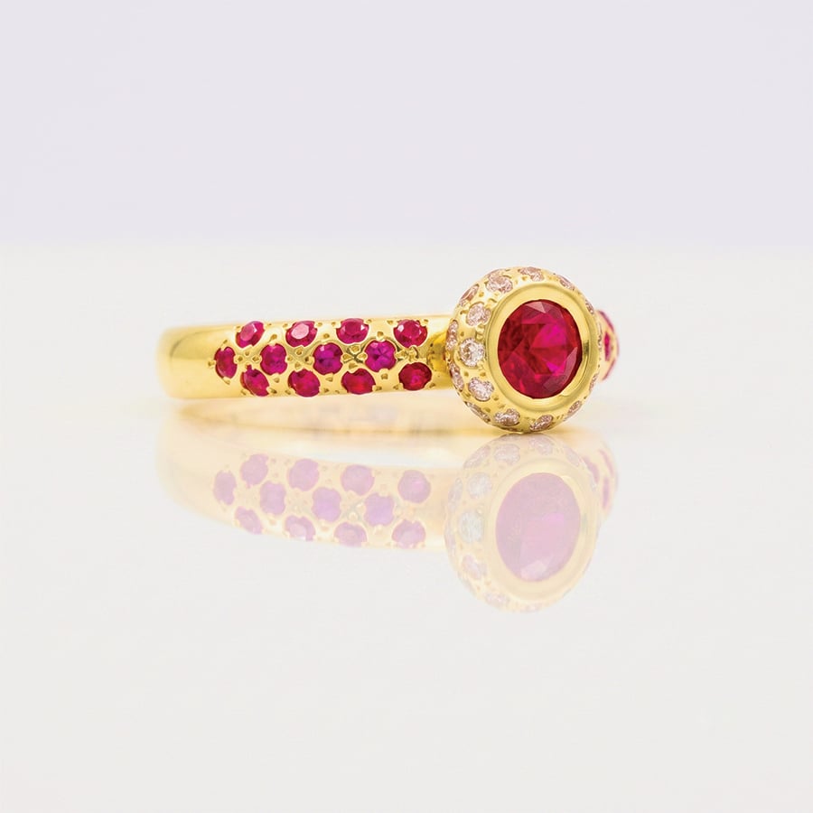 Ruby and diamond engagement and eterity ring