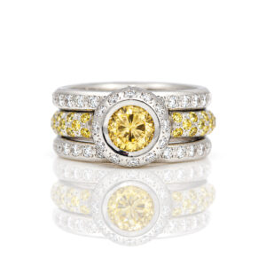 Modern yellow and white natural diamond Platinum engagemet ring set David Ashton 0931 Modern fine jewellery handmade in London bespoke