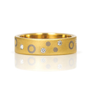 18ct yellow gold modern ring with flush set diamonds David Ashton 0935 Modern fine jewellery handmade in London bespoke