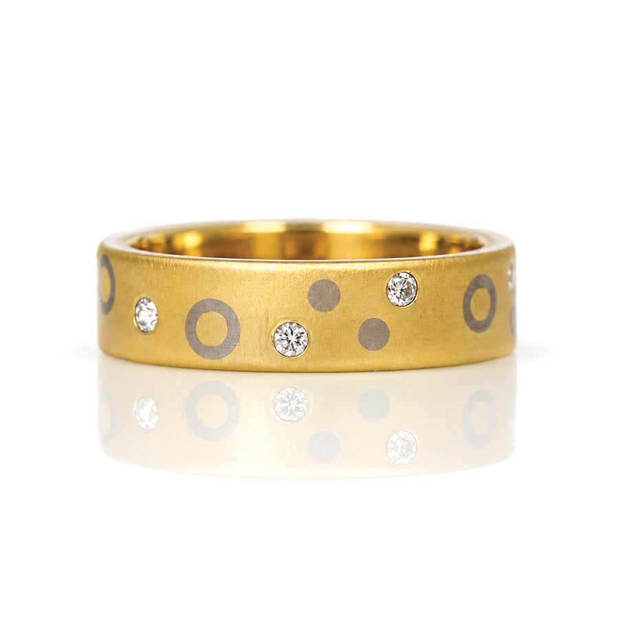 18ct yellow gold modern ring with flush set diamonds David Ashton 0935 Modern fine jewellery handmade in London bespoke