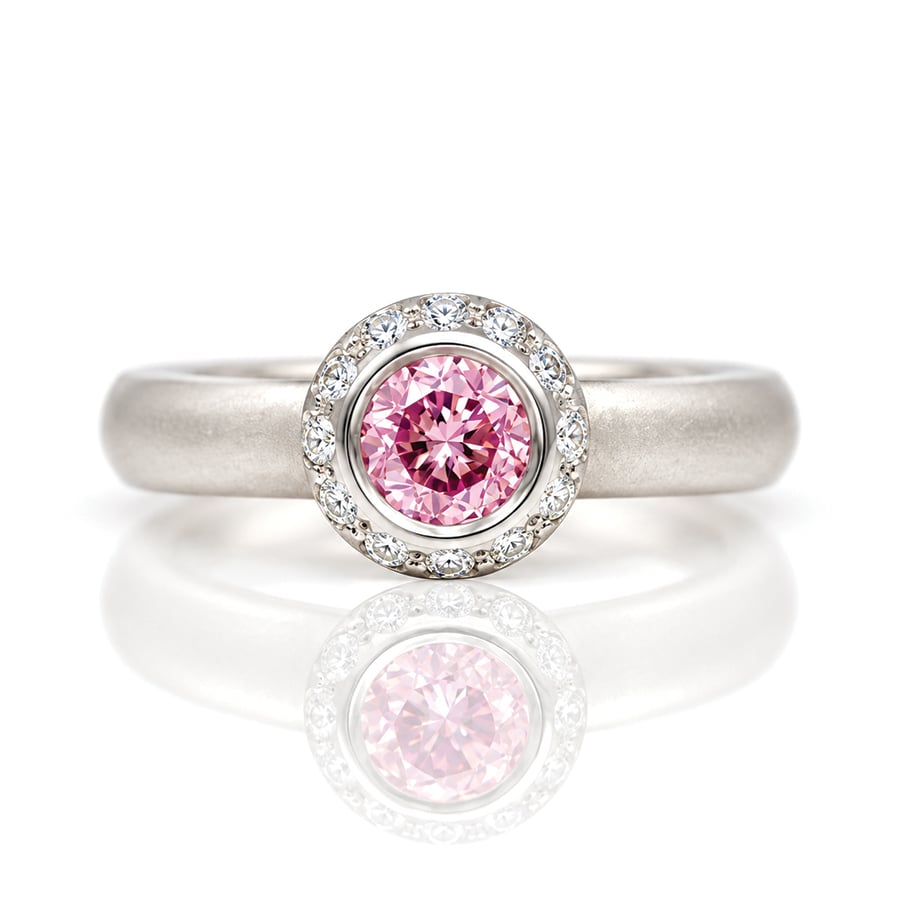 pink and white diamond modern engagement ring