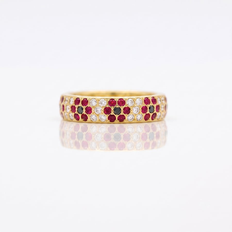 Poppy flower ring gold ruby and diamond 0985