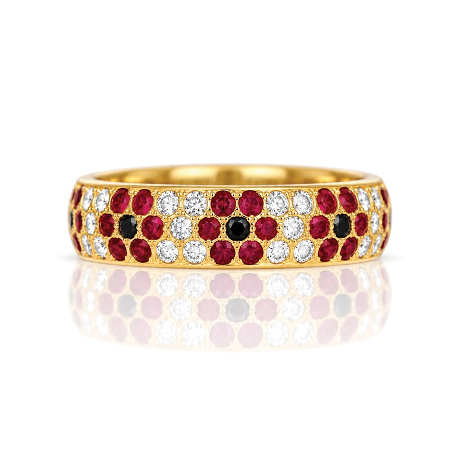 Poppy flower ring gold ruby and diamond 0985
