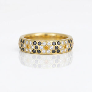 Yellow, white & black diamond daisy ring