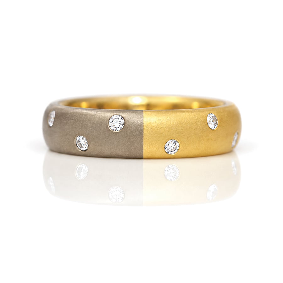 18ct mixed gold ring with random flush set diamonds modern eternity ring David Ashton 0979 bespoke fine jewellery London