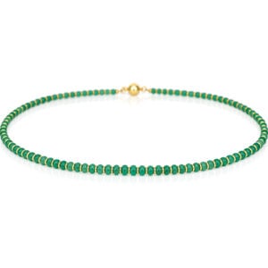 vibrant green emeralds with solid 18ct yellow gold modern necklace David Ashton fine jewellery handmade in London bespoke
