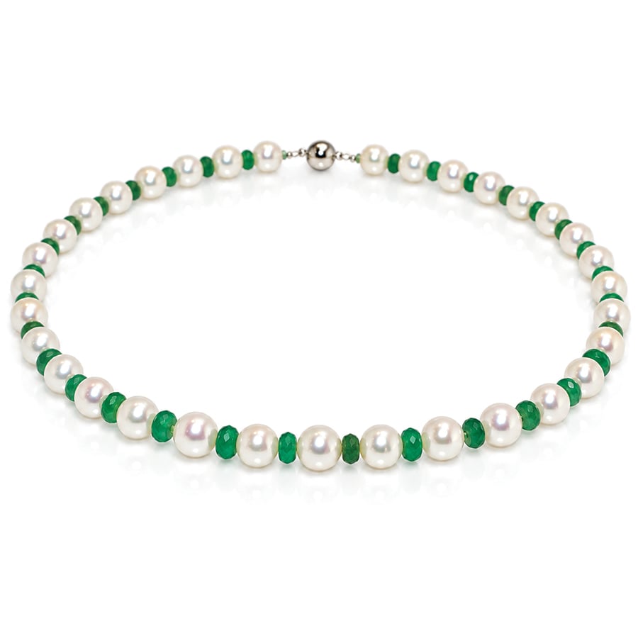 contemporary emerald and pearl necklace David Ashton bespoke fine jewellery handmade in London
