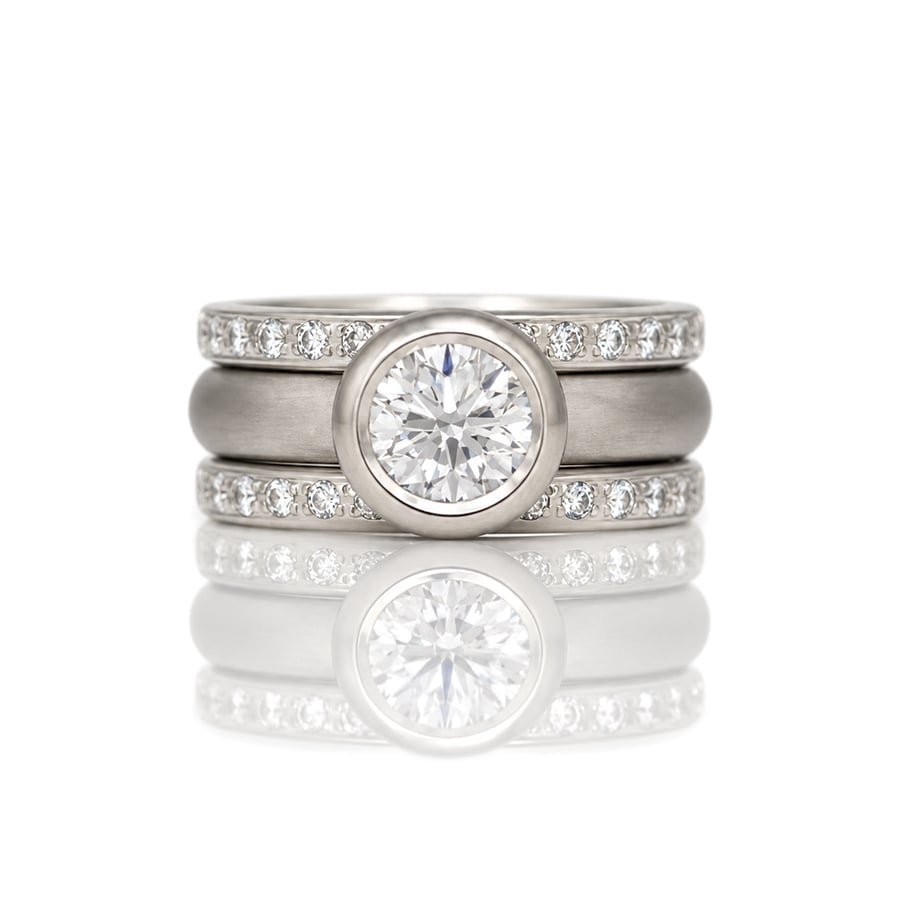 rub-over set diamond engagement ring set David Ashton modern fine jewellery handmade in London