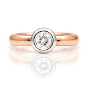 Simple natural diamond solitaire Platinum and rose gold David Ashton 0905 Modern fine jewellery handmade