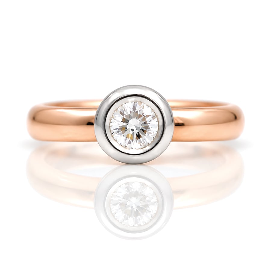 Simple natural diamond solitaire Platinum and rose gold David Ashton 0905 Modern fine jewellery handmade