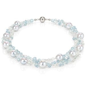 Contemporary pearl necklace with aquamarine David Ashton