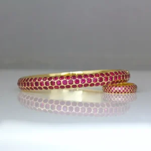 flush set ruby solid gold hinged bangle David Ashton jewellery handmade in London bespoke